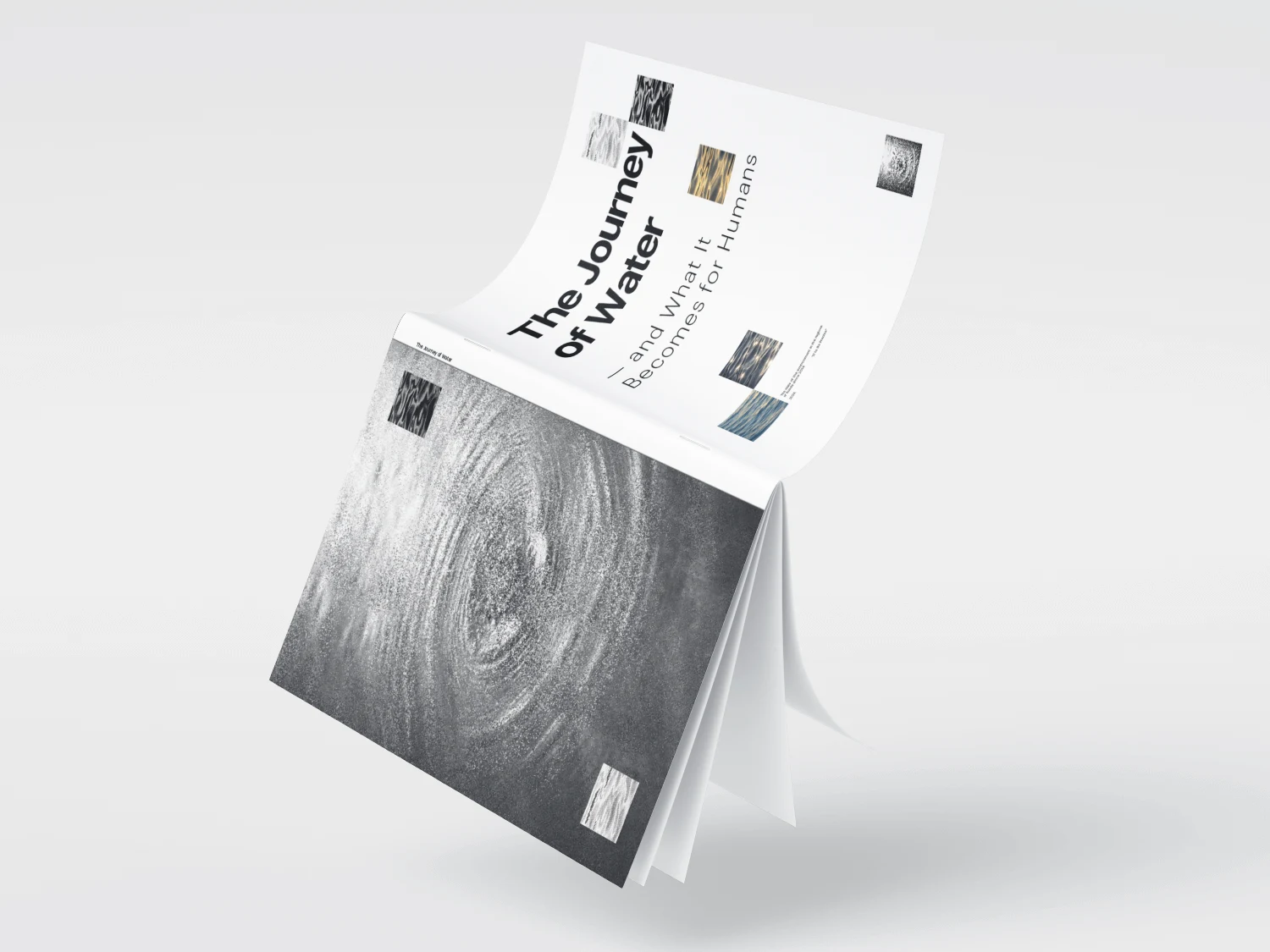 Floating magazine mockup for The Journey of Water.